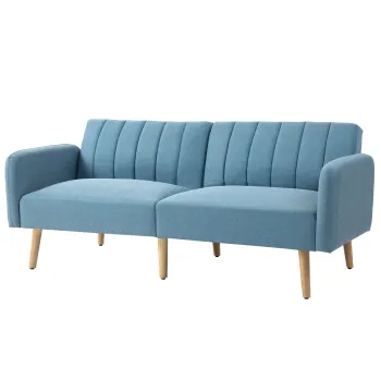 HOMCOM Canapea extensibila pentru 2 persoane tapitata in material tip in sintetic cu spatar reglabil si bratere detasabile 173x75x73 cm Albastru | Aosom Romania imagine