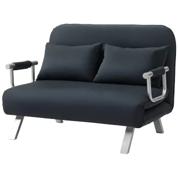 HOMCOM Canapea extensibila, reglabila in 5 pozitii, aspect de catifea, cadru din otel, include perne, negru | Aosom Romania imagine