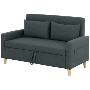 HOMCOM Canapea Moderna cu 2 Locuri, Brate, 2 Perne Detasabile si Spatiu pentru Depozitare, 135x72x84 cm, Gri | Aosom Romania imagine