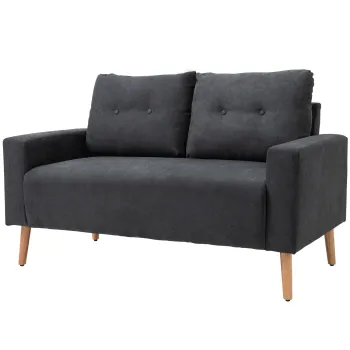 HOMCOM Canapea Moderna cu 2 Locuri cu Spatar Matlasat, din Poliester si Lemn, 145x76x88 cm, Gri imagine