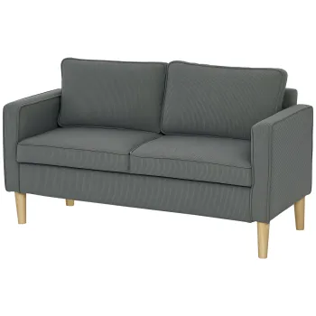 HOMCOM Canapea Moderna de 2 Locuri cu 2 Perne Detasabile, Spatiu de Depozitare si Picioare din Lemn, 140x63x79 cm, Gri | Aosom Romania imagine