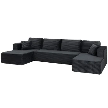 HOMCOM Canapea modulara in U cu 2 chaiselongue, canapea extensibila tip cord cu spuma de inalta densitate si sezut cu arcuri, Gri inchis | Aosom Romania imagine