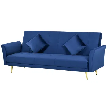 HOMCOM Canapea Pat cu 3 Locuri, 2 perne, Canapea Pat cu Spatar Reglabil, 206x81x83 cm, Albastru | Aosom Romania imagine