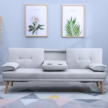 Homcom Canapea Pat cu Masuta Rasturnata si Picioare din Lemn Masiv Gri imagine