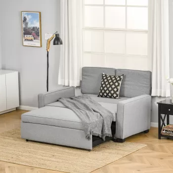 HOMCOM Canapea pat cu tapiterie din material textil, canapea 2 locuri cu spatar reglabil pe 3 niveluri, gri imagine