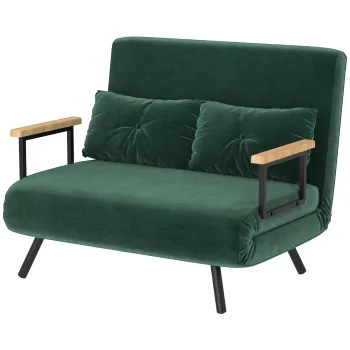 HOMCOM Canapea Pat de 2 Locuri cu Spatar Reglabil pe 5 Nivele, Canapea Pat Pliabila cu 2 Perne, 102x73x81 cm, Verde | Aosom Romania imagine