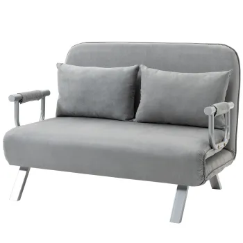 HOMCOM Canapea Pat de 2 Locuri cu Spatar Reglabil pe 5 Nivele, Canapea Pat Pliabila cu 2 Perne, 105x80x78 cm, Gri Deschis | Aosom Romania imagine