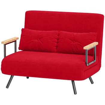 HOMCOM Canapea Pat de 2 Locuri cu Spatar Reglabil pe 5 Nivele, Canapea Pat Pliabila Matrimoniala, 102x73x81 cm, Rosu | Aosom Romania imagine