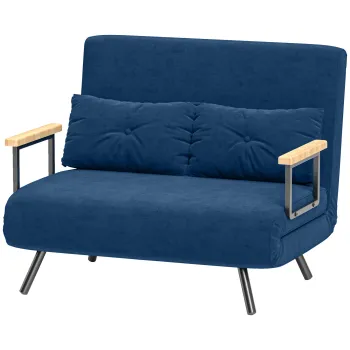 HOMCOM Canapea Pat de 2 Locuri cu Spatar Reglabil pe 5 Nivele si 2 Perne din Material Capitonat, 102x73x81 cm, Albastru | Aosom Romania imagine