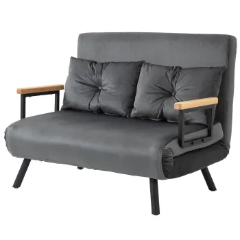 HOMCOM Canapea Pat de 2 Locuri cu Spatar Reglabil pe 5 Nivele si 2 Perne din Material Capitonat, 102x73x81 cm, Gri Inchis | Aosom Romania imagine