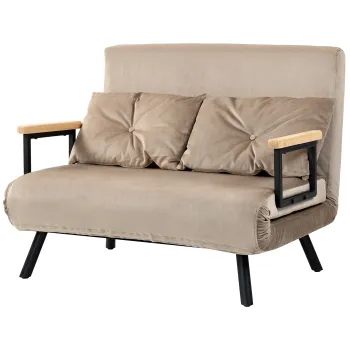 HOMCOM Canapea Pat de 2 Locuri cu Spatar Reglabil pe 5 Nivele si 2 Perne din Material Tesut Captusit, 102x73x81 cm, Maro | Aosom Romania imagine