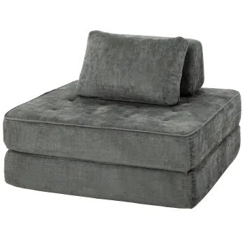 HOMCOM Canapea-pat pliant 2-in-1, fotoliu 1 persoana, convertibil din chenille, perna groasa, spatar si perna, gri | Aosom Romania imagine