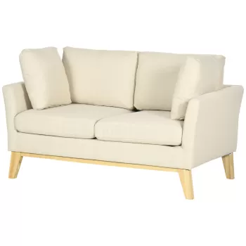 HOMCOM Canapea pentru 2 persoane pentru sufragerie, canapea mica, canapea tapitata cu 2 perne decorative, bej | AOSOM RO imagine