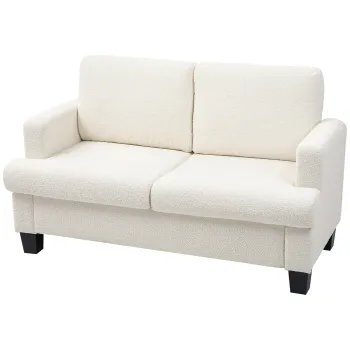 HOMCOM Canapea pentru Doua Persoane cu Perne pentru Spate Detasabile, 138x70x80 cm, Alb Crem | Aosom Romania imagine