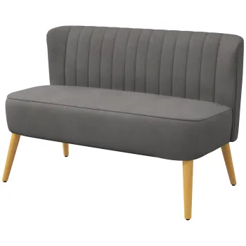 HOMCOM Canapea retro 2 locuri, picioare din lemn, 117 cm x 56,5 cm x 77 cm, gri inchis | Aosom Romania imagine