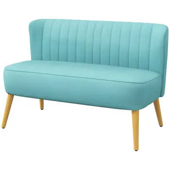 HOMCOM Canapea retro design 2 locuri, picioare din lemn, 117 cm x 56,5 cm x 77 cm, Verde | Aosom Romania imagine