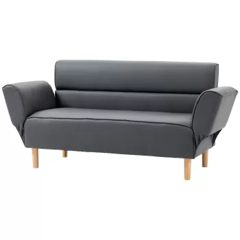 HOMCOM Canapele cu 2 locuri pentru camera de zi, canapea mica cu cotiera reglabila, gri imagine