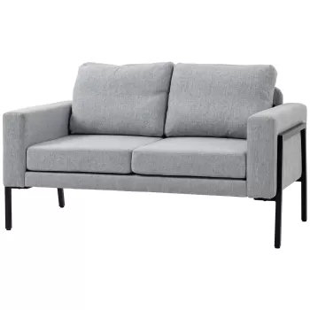 HOMCOM Canapele Moderne cu 2 Locuri pentru Camera de Zi, Canapea Mica, Canapea Tapitata cu Picioare din Otel si Perne Captusite, Gri imagine