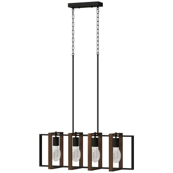 HOMCOM Candelabru Suspendat Rustic cu 4 Cadre Rotative si Lant Regulabil, 80x21x90-130 cm, Negru si Nuc | Aosom Romania imagine
