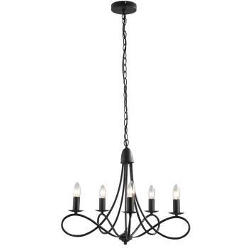 Homcom Candelabru Suspendat si Impletit Tavan din Otel cu 5 Sfesnice, Negru 158x45Hcm imagine