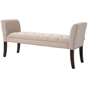 HOMCOM Capat de Pat, Banca Tapitata din Tesatura cu Captuseala Groasa, Cotiera si Cadru din Lemn Masiv, 141x44x65 cm, Bej imagine