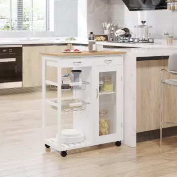 HomCom carucior cu roti bucatarie, lemn de pin, 70x37x85cm | AOSOM RO imagine