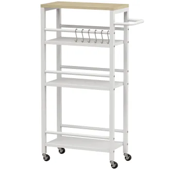 HOMCOM Carucior de bucatarie 4 niveluri, carucior de servire pe roti cu suport pentru prosoape si 6 carlige, 50 x 20 x 81 cm, stejar | Aosom Romania imagine