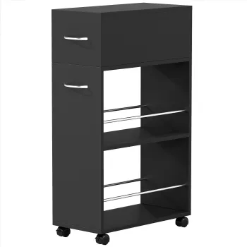 HOMCOM Carucior de Bucatarie cu 2 Rafturi Deschise, Sertar si Balustrade Negru | Aosom Romania imagine