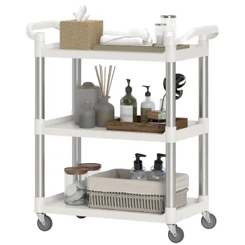 HOMCOM Carucior de Bucatarie cu 3 Rafturi, Roti Pivotante si Suprafata Antiderapanta, 88x44x93 cm, Alb si Argintiu | Aosom Romania imagine