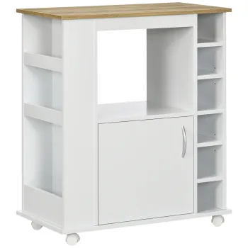 HOMCOM Carucior de Bucatarie cu Dulapior, 6 Compartimente de Depozitare si 3 Rafturi Laterale, 75x39.5x88 cm, Alb | Aosom Romania imagine