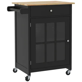 HOMCOM Carucior de Bucatarie cu Sertar, Raft Reglabil, 4 Roti si Suport Lateral pentru Prosop, 67x48x86,5 cm, Negru | Aosom Romania imagine