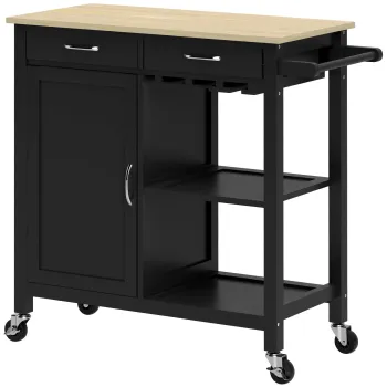 HOMCOM Carucior de Bucatarie cu Sertare, Roti si Dulap cu 2 Usi 89x40x84 cm Negru | Aosom Romania imagine