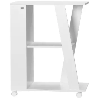 HOMCOM Carucior de bucatarie din lemn cu 2 rafturi deschise, carucior pentru alimente cu roti, 60x38x77cm, Alb | AOSOM RO imagine