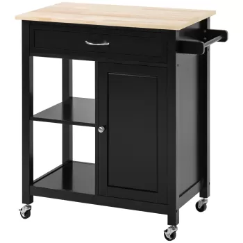 HOMCOM Carucior de Bucatarie din Lemn cu Sertar, Dulap cu rafturi si roti, mobila pentru bucatarie | Aosom Ro imagine