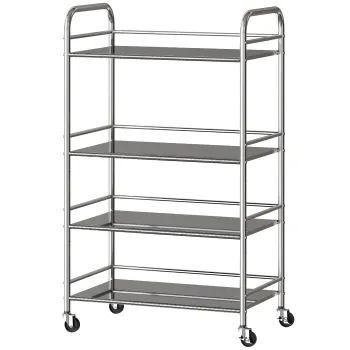 HOMCOM Carucior de Bucatarie din Otel Inoxidabil cu 4 Nivele si Rafturi Reglabile - Argintiu | Aosom Romania imagine