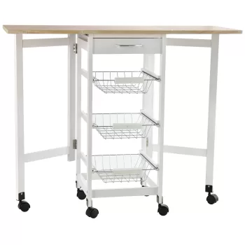 HOMCOM Carucior de Bucatarie Extensibil cu 3 sertare, MDF/Metal, Dulpa Organizare bucatarie 37x37x77.5 cm, Alb imagine