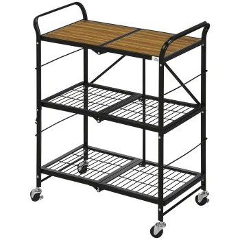 HOMCOM Carucior de Bucatarie in Stil Industrial, cu 3 Rafturi, Carucior Multifunctional, Carucior de Servire, 4 Role, Pliabil, Maro + Negru | Aosom Romania imagine