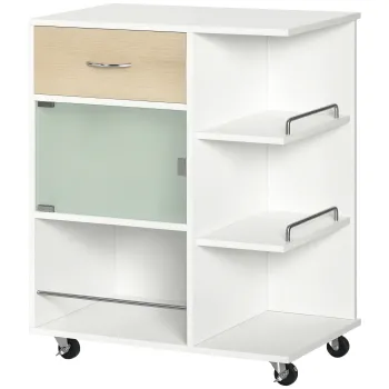 HOMCOM Carucior de bucatarie insula centrala de bucatarie cu roti pivotante 360? rafturi cu bariere 65 x 39 x 80 cm alb | Aosom Romania imagine