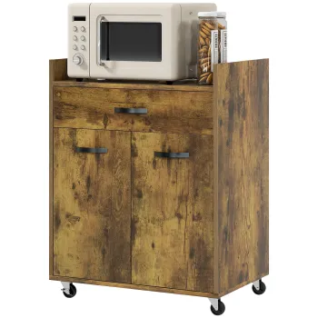 HOMCOM Carucior de Bucatarie, Insula de Bucatarie din Lemn cu 4 Roti si Raft Reglabil, 60x40x77 cm, Maro Rustic | Aosom Romania imagine