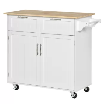 HOMCOM Carucior de Bucatarie Multifunctional cu 2 Sertare, Dulap si 4 Roti, 104x46x91cm - Alb imagine