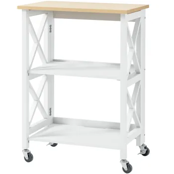 HOMCOM Carucior de Bucatarie Pliabil Carucior Auxiliar cu Roti Carucior Verdulero cu 2 Rafturi pentru Sufragerie 60x40x84 cm Alb | Aosom Romania imagine