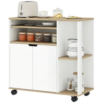 HOMCOM Carucior de bucatarie rulant cu spatiu de depozitare, dulap, rafturi reglabile, pentru bucatarie, sufragerie, sufragerie, Alb | Aosom Romania imagine