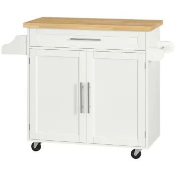 HOMCOM Carucior de bucatarie Servie, Insula de bucatarie, 1 Suport pentru condimente, 1 Suport pentru prosoape, 109 cm x 40 cm x 89 cm, Alb | Aosom Romania imagine