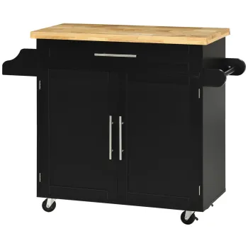 HOMCOM Carucior de bucatarie Servierwagen Insula de bucatarie, 1 Suport pentru condimente, 1 Suport pentru prosoape, 109 cm x 40 cm x 89 cm, Negru | Aosom Romania imagine