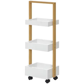 HOMCOM Carucior de depozitare cu 3 nivele, etajera usor de asamblat pentru baie bucatarie birou 28 x 18 x 75 cm alb | Aosom Romania imagine