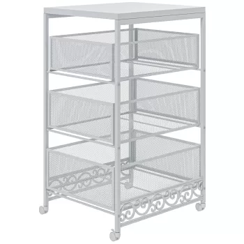 HOMCOM Carucior de Depozitare pe Roti, Carucior Utilitar Rulant cu 3 Tavite de Plasa pentru Camera de Zi, Bucatarie, Alb | Aosom RO imagine