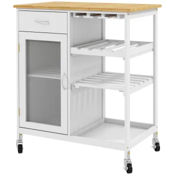 HOMCOM Carucior de servire carucior de bucatarie cu rotile multi-rangament dulap cu usa raft pentru sticle de vin alb | Aosom Romania imagine