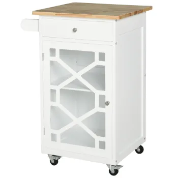 HOMCOM Carucior de servire - carucior pentru bucatarie pe roti - sertar, dulap, suport pentru prosoape -  alb | Aosom Romania imagine
