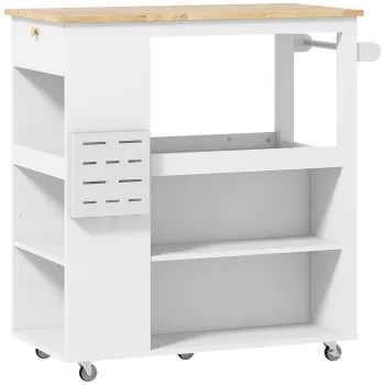 HOMCOM Carucior Insula de Bucatarie cu Rafturi Reglabile si Suport pentru Cutite, Alb | Aosom Romania imagine