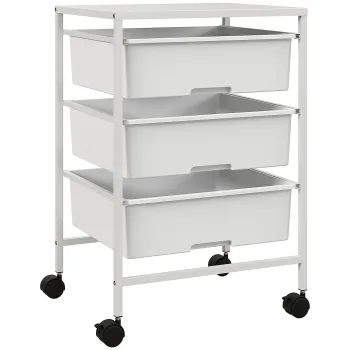 HOMCOM Carucior Multifunctional cu 3 Cosuri si Roti Glisante, Carucior pentru Bucatarie si Birou din Otel si Plastic, 40.8x33.5x60.5 cm, Alb imagine